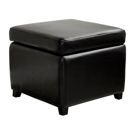 BAXTON STUDIO Black Full Leather Small Storage Cube Ottoman A-1958